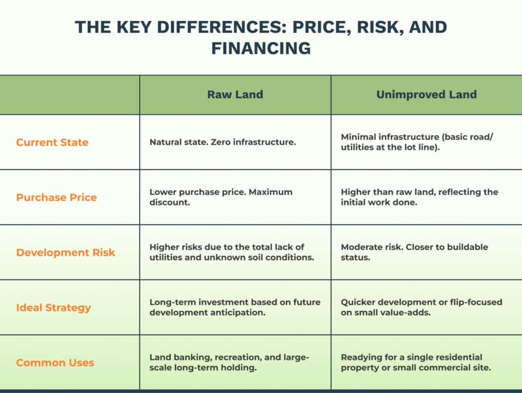 Infographic Raw Land vs. Unimproved Land_ Decoding the Difference for Maximum Profit